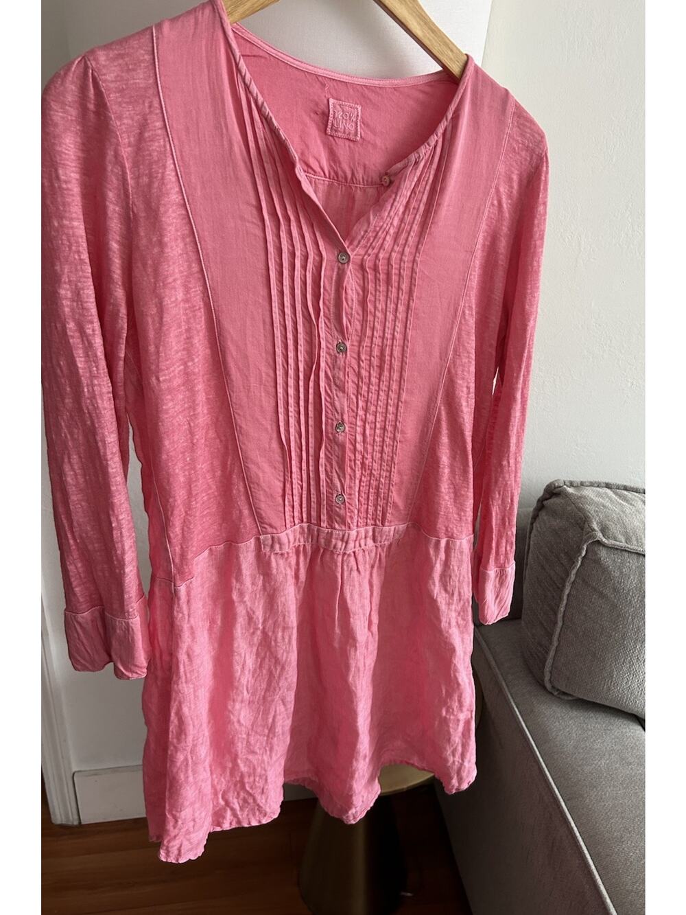 120% LINO Linen Silk Mini Dress S Pink Relaxed Luxury Coastal Flowy Lagenlook